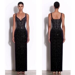 Alex Perry Singlet Sweetheart Crystal Embellished Column Black Maxi Dress Sz 4
